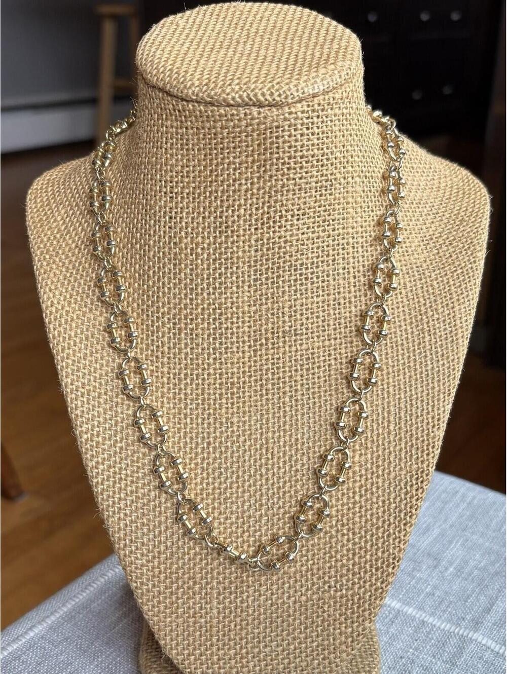 Vintage Avon Gold Tone Chain Necklace Beaded Link Station Necklace Signed Clasp